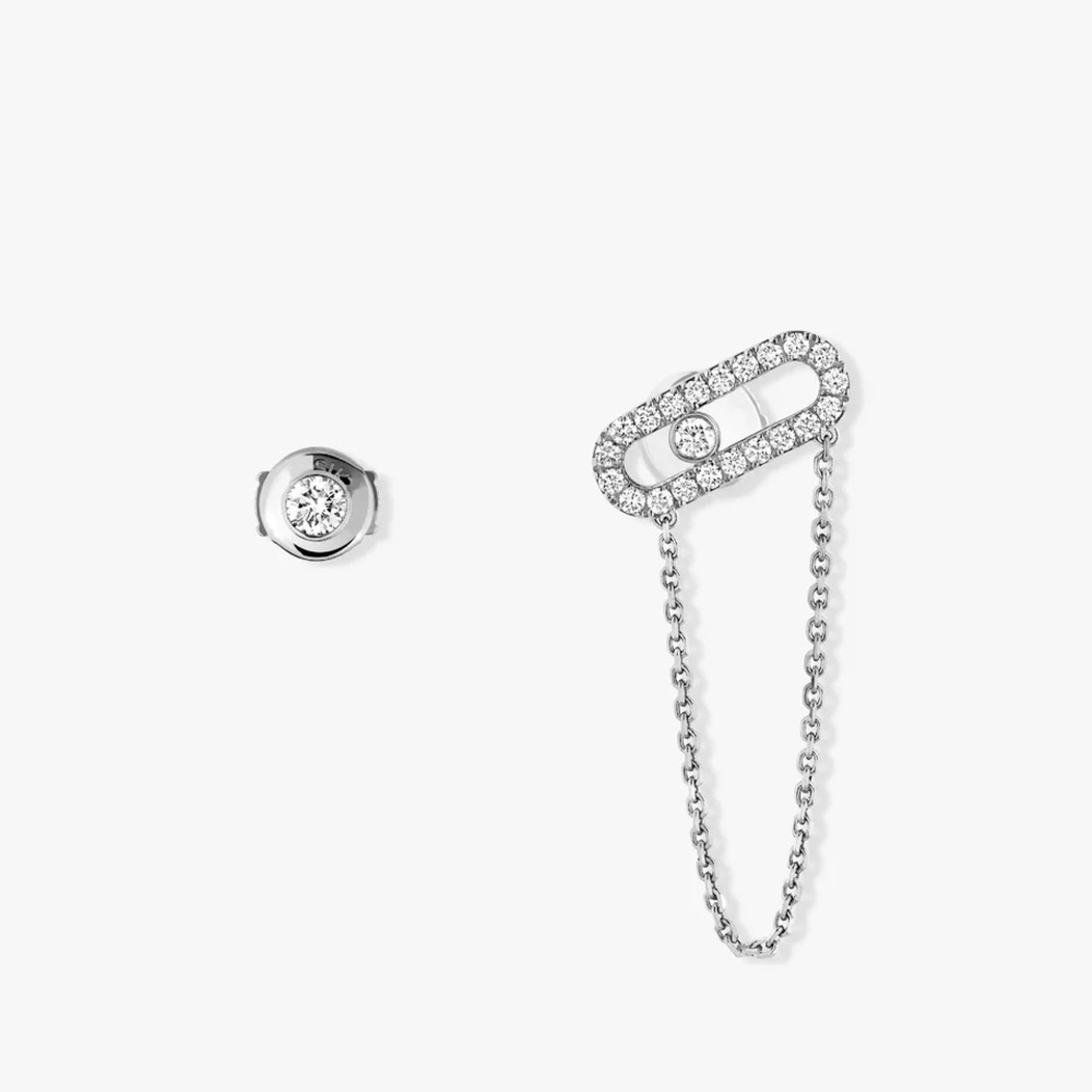 Messika Paper Clip Oval Chain Stud Iced Loop Oval Crystal Eye Irregular Earrings